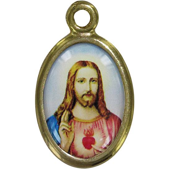 Medaglia Sacro Cuore di Gesù in metallo dorato e resina - 1,5 cm
