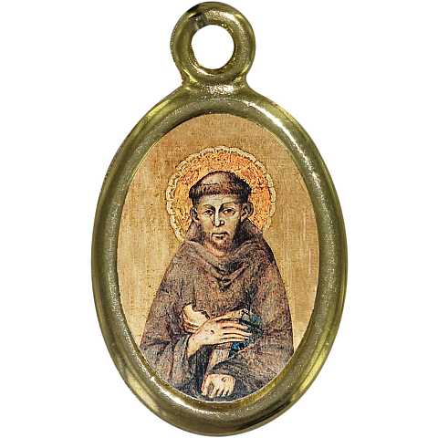Medaglia San Francesco in metallo dorato e resina - 1,5 cm