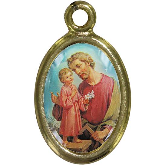 Medaglia San Giuseppe in metallo dorato e resina - 1,5 cm