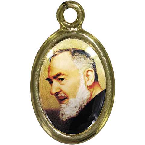 Medaglia Padre Pio in metallo dorato e resina - 1,5 cm