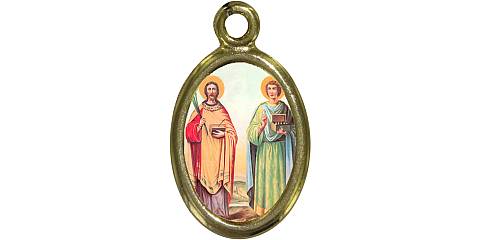 Medaglia Santi Cosma e Damiano in metallo dorato e resina - 1,5 cm