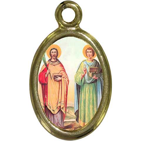 Medaglia Santi Cosma e Damiano in metallo dorato e resina - 1,5 cm
