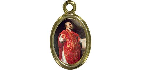 Medaglia San Ignazio Loyola in metallo dorato e resina - 1,5 cm