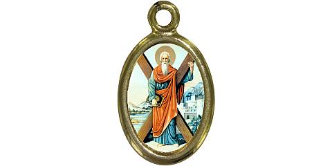 Medaglia Sant Andrea in metallo dorato e resina - 1,5 cm