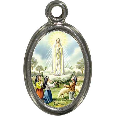 Medaglia Madonna di Fatima in metallo nichelato e resina - 1,5 cm