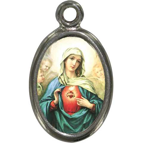 Medaglia Sacro Cuore Maria in metallo nichelato e resina - 1,5 cm