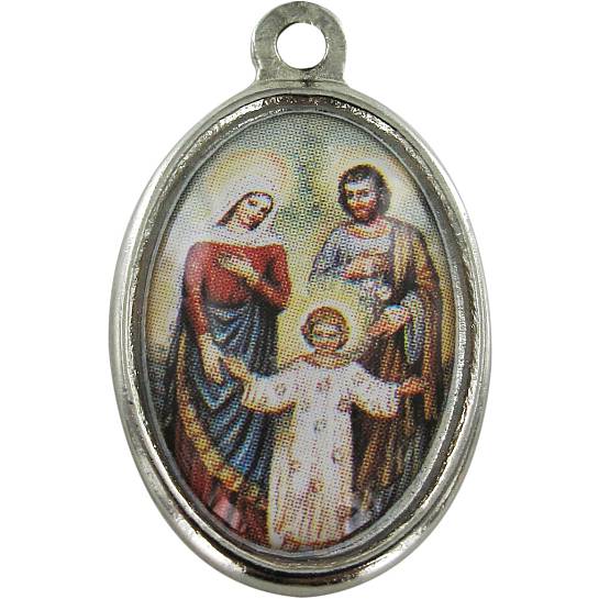 Medaglia Sacra Famiglia in metallo nichelato e resina - 1,5 cm