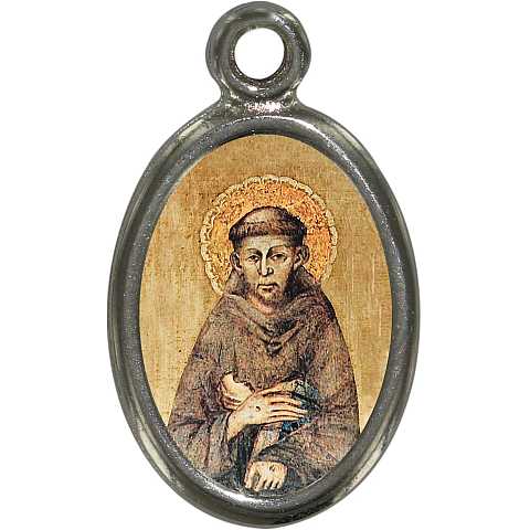 Medaglia San Francesco in metallo nichelato e resina - 1,5 cm