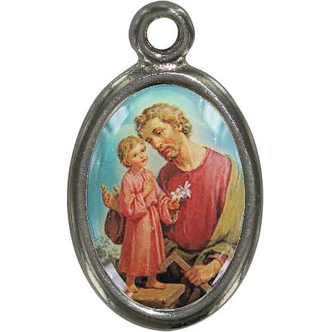 Medaglia San Giuseppe in metallo nichelato e resina - 1,5 cm