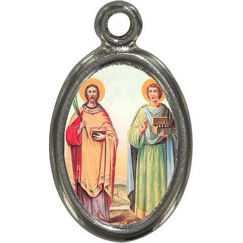 Medaglia Santi Cosma e Damiano in metallo nichelato e resina - 1,5 cm