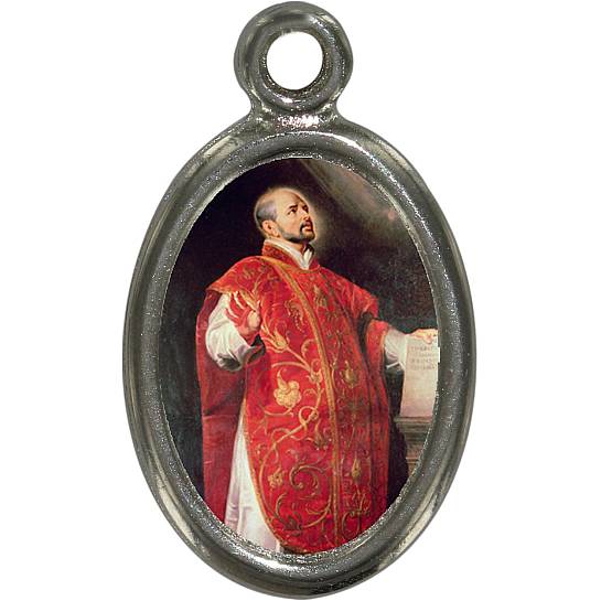 Medaglia Sant Ignazio Loyola in metallo nichelato e resina - 1,5 cm