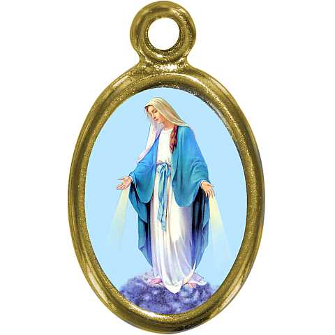 Medaglia Madonna Miracolosa in metallo dorato con smalto blu cm 1,7