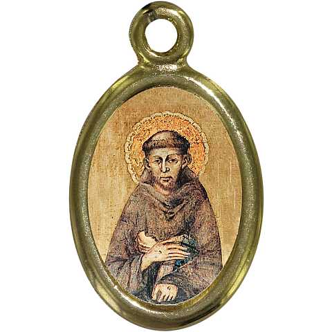 Medaglia San Francesco in metallo dorato e resina - 2,5 cm