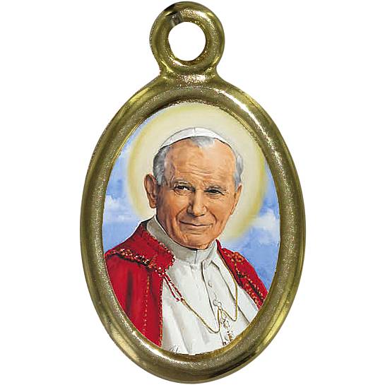Medaglia San Giovanni Paolo II in metallo dorato e resina - 2,5 cm