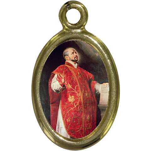 Medaglia Sant Ignazio Loyola in metallo dorato e resina - 2,5 cm