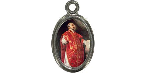 Medaglia Sant Ignazio Loyola in metallo nichelato e resina - 2,5 cm