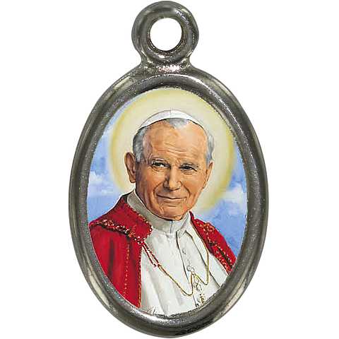 Card  San Giovanni Paolo II con medaglia resinata Gesù Misericordioso cm 5,5 x 8,5 - Inglese