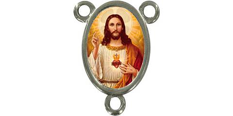 Crociera in metallo nichelato con immagine resinata Sacro Cuore di Gesù cm 2,5