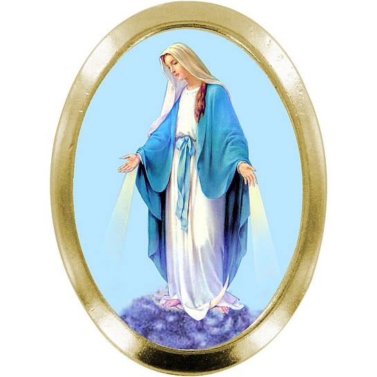 Calamita Madonna Miracolosa in metallo dorato ovale