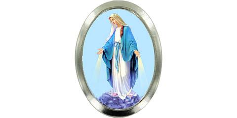 Calamita Madonna Miracolosa in metallo nichelato ovale