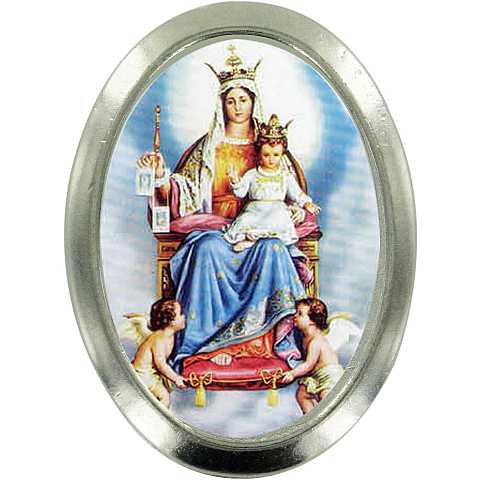 Calamita Madonna del Carmelo in metallo nichelato ovale