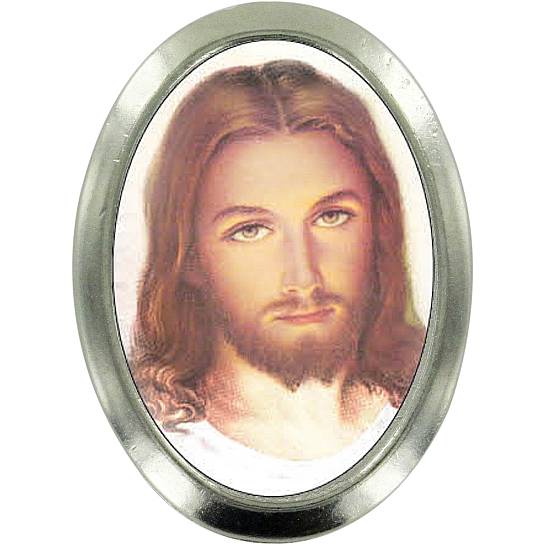 Calamita Volto di Gesù in metallo nichelato ovale