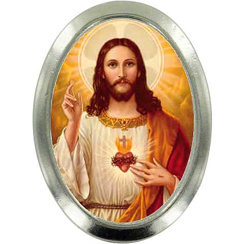Calamita Sacro Cuore di Gesù in metallo nichelato ovale