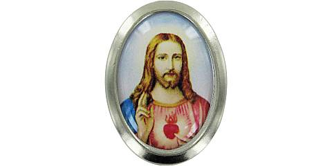 Calamita Sacro Cuore di Gesù in metallo nichelato ovale