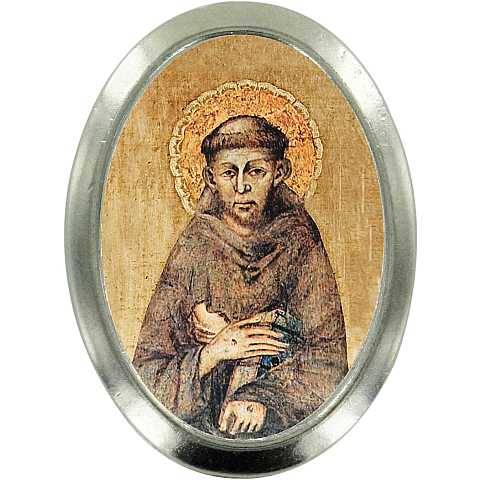 Calamita San Francesco d'Assisi in metallo nichelato ovale (Soggetto 25)