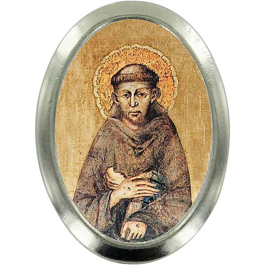 Calamita San Francesco d'Assisi in metallo nichelato ovale (Soggetto 25)