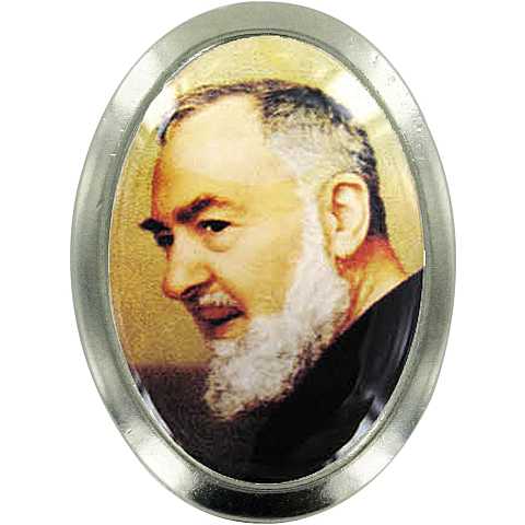 Calamita San Pio in metallo nichelato ovale