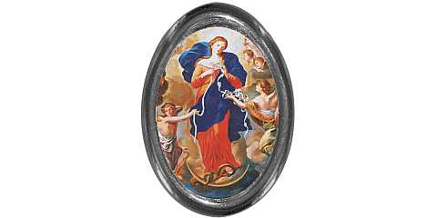 Calamita Madonna che scioglie i nodi ovale in metallo nichelato 