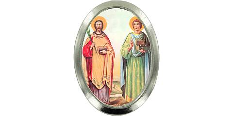 Calamita Santi Cosima e Damiano in metallo nichelato ovale