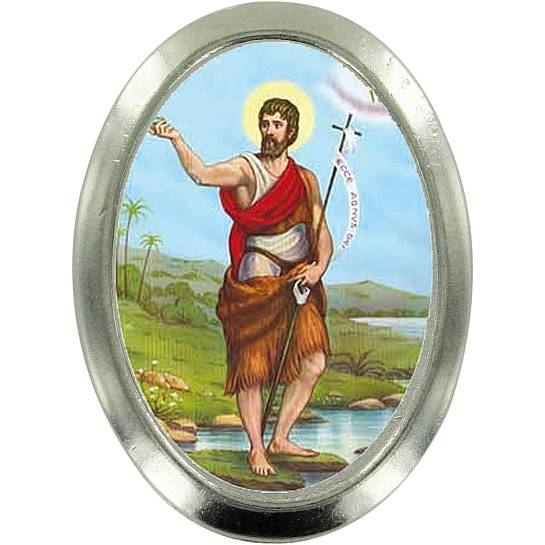 Calamita San Giovanni Battista in metallo nichelato ovale