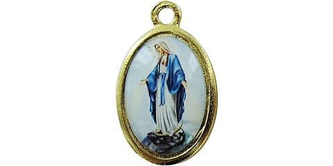 Medaglia Madonna Miracolosa doppia in metallo dorato e resina - 2,5 cm