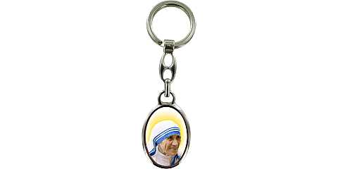 Portachiavi Madre Teresa di Calcutta ovale in metallo nichelato