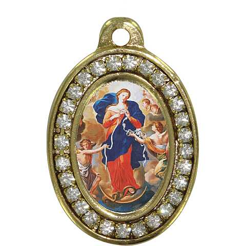 Medaglia Madonna che scioglie i nodi in metallo dorato con strass - 3,5 cm 