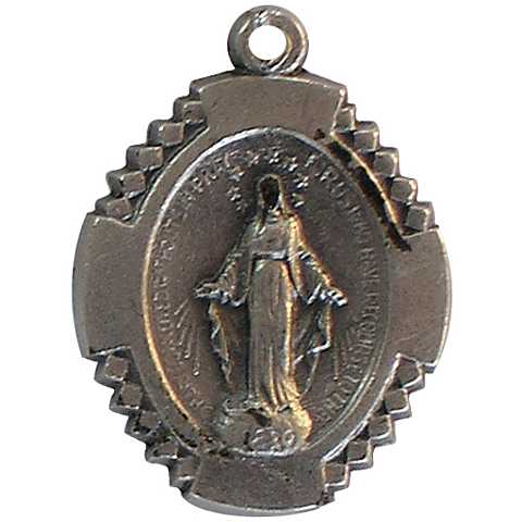 Medaglia Miracolosa con Scritta in Inglese, Alluminio Argentato, 1,8 x 1,2 Cm