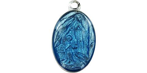 Medaglia Madonna Lourdes in alluminio con smalto azzurro - 1,5 cm