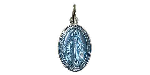Medaglia Madonna Miracolosa in alluminio con smalto azzurro - 1,8 cm