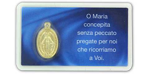 Bustina con medaglia Madonna Miracolosa dorata, dimensione card: 6 x 4 cm
