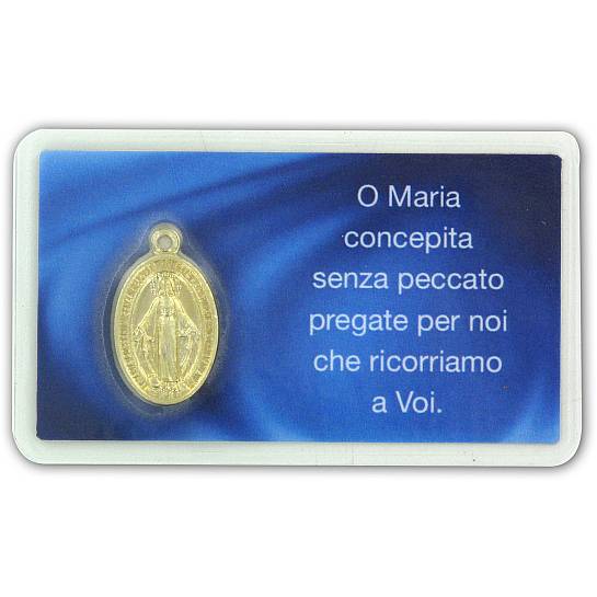 Bustina con medaglia Madonna Miracolosa dorata, dimensione card: 6 x 4 cm