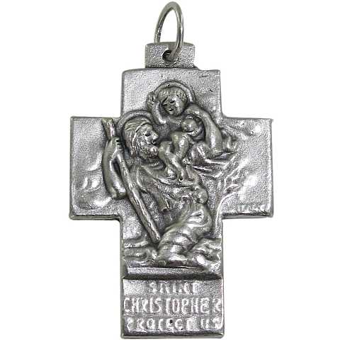 Croce San Cristoforo + Sacra Famiglia in metallo ossidato - 2,5 cm