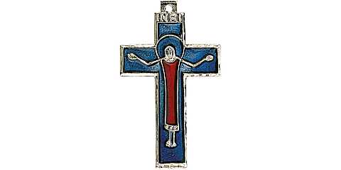 Croce Cristo risorto in metallo nichelato e smalto - 4,5 x 2,5 cm