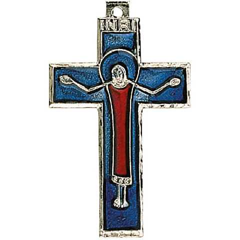 Croce in metallo argentato con cordoncino in caucciu - 3 cm