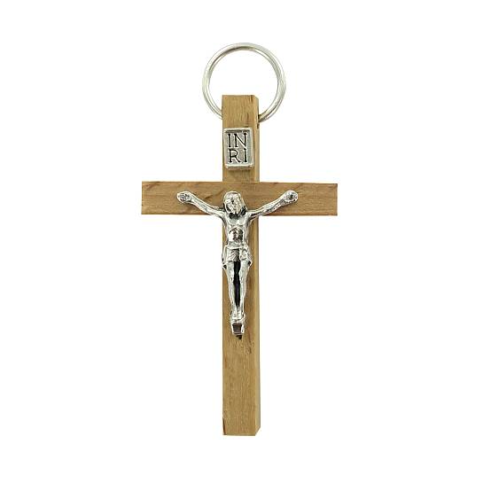 Croce in legno color grezzo con Cristo - 4,5 cm