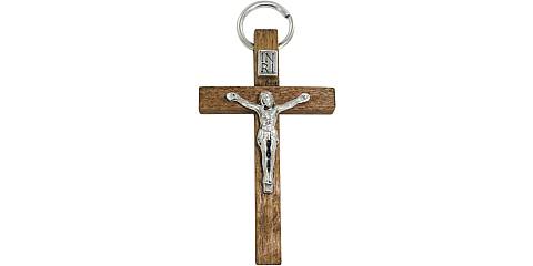 Croce in legno color naturale con Cristo - 4,5 cm