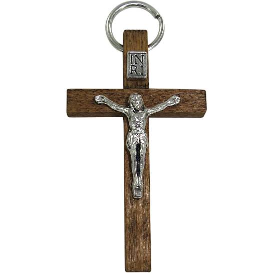 Croce in legno color palissandro con Cristo - 4,5 cm