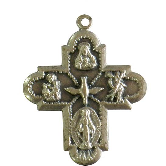 Croce con quattro Santi in metallo ossidato - 1,3 cm