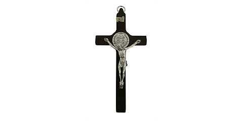 Crocifisso San Benedetto da parete in legno con Cristo in metallo - 12 cm